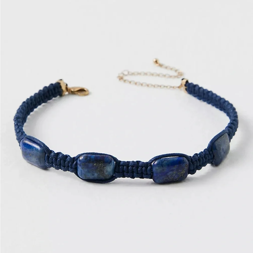 Free People Collier Sweet Carolina Blue Braided Coker Necklace W/ Natural Stones